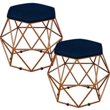 Imagem de Kit 02 Puffs Aramado Bronze Six L02 Suede Azul Marinho - LYAM DECOR