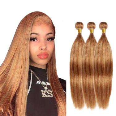 Imagem de Pacotes de cabelo HuxoWax Brown Straight 24 cm Brazilian Virgin