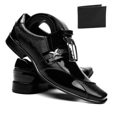 Imagem de Kit Sapato Social Verniz Cinto Carteira Couro Conforto Luxo Preto 38 -