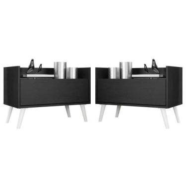 Imagem de Kit Com 2 Mesas De Cabeceira 80Cm Retrô Multimóveis V4002 Preta/Branca
