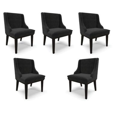 Imagem de Kit 5 Cadeiras Decorativas Sala De Jantar Base Fixa De Madeira Firenze Suede Preto G19 - Gran Belo