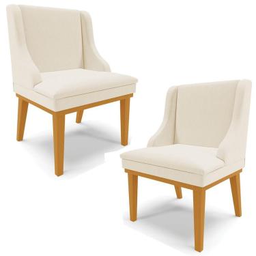 Imagem de Kit 2 Cadeiras Decorativas Sala De Jantar Base Fixa De Madeira Firenze Linho Bege/castanho G19 - Gran Belo