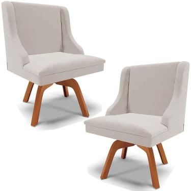 Imagem de Kit 2 Cadeiras Decorativas Sala De Jantar Base Giratória De Madeira Firenze Veludo Cinza/natural G19 - Gran Belo