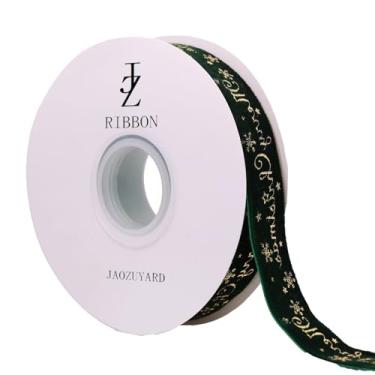 Imagem de JaoZuyard Fita de veludo verde 1 x 10 jardas Merry Christmas Glitter ouro verde escuro fita de veludo para presente decoração de árvore de Natal artesanato grinaldas suprimentos decoração de Natal