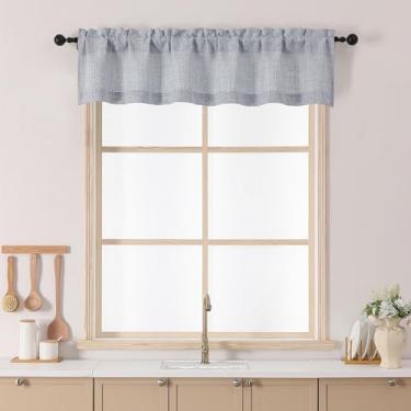 Imagem de Chyhomenyc Saia cinza para janelas, cortina curta com filtro de luz de linho sintético texturizada, pequena para cozinha, bolso de haste, cortina curta para banheiro, porão, casa de fazenda, 152 x 30