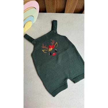 Imagem de Jardineira Romper Natal Rena Com Laço Verde