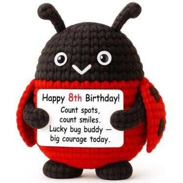 Imagem de WEYON 8 Year Old Girl Birthday Gift Ideas – Mini Crochet Ladybug Plush with 8th Birthday Card, Handmade 8–10cm, Lucky Bug, Kawaii Room Locker Decor, Cute Present