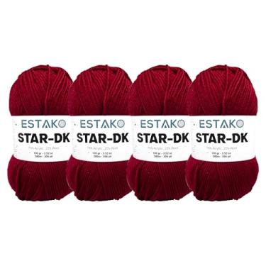 Imagem de Estako Fio Star-DK - (pacote com 4 novelos) - 75% acrílico 25% lã - DK #3 macio e leve - (4 x 99 g) / (4 x 306 jardas) - fio de crochê e tricô (33121 - vermelho)
