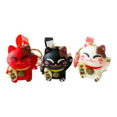 Imagem de Chaveiro Gato Da Sorte Maneki Neko Com Alça Mosquetão - TOYKO, Rosa