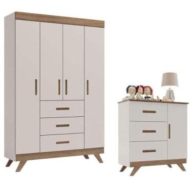 Imagem de Guarda Roupa E Cômoda Infantil Retrô Maya Off White Carvalho - Carolin
