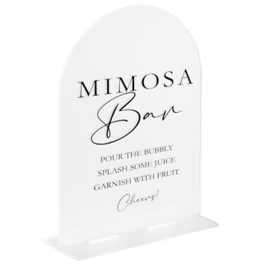 Imagem de Placa de bar Mimosa acrílica - Placa e base de casamento em arco fosco, 0,6 cm de espessura | Sinais de acrílico de arco de caligrafia moderna para casamento e festa (frisado com fonte preta, 20 x 25