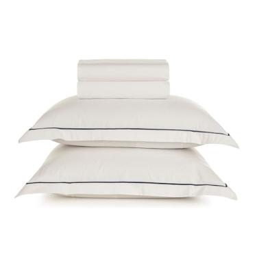 Imagem de Karsten Jogo de Cama Deliz Branco/Marinho Queen 100% Algodão 4 peças 200 Fios
