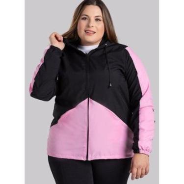 Imagem de Jaqueta Feminina Plus Size em Microfibra Bicolor Bolso Frente com Forro e Capuz - Serena-Feminino