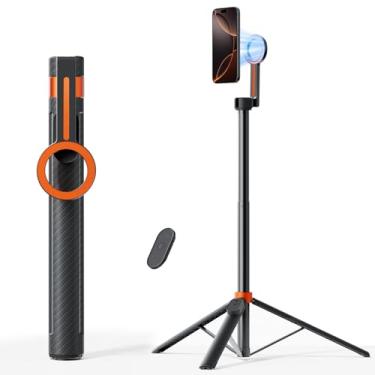 Imagem de TODI Tripé magnético de 65 polegadas para iPhone com controle remoto, bastão de selfie para iPhone Magsafe, tripé de celular para gravação, tripé de viagem compatível com séries 16/15/14/13/12