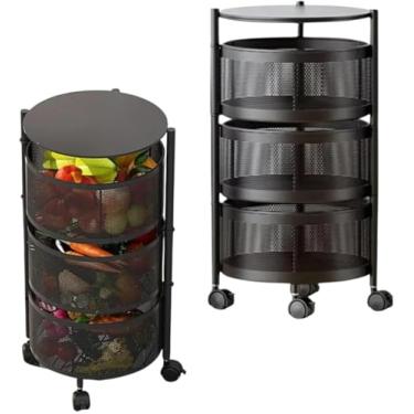 Imagem de Fruteira Móvel com 3 Andares, Preto, com Rodinhas, Suporte para Cozinha