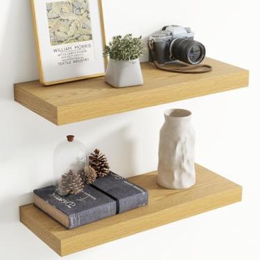 Imagem de Prateleiras flutuantes de 61 cm para parede, prateleira flutuante de 20 cm de profundidade para armazenamento e exibição, prateleira rústica montada na parede com suportes invisíveis para sala de