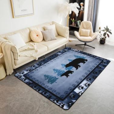 Imagem de Feelyou Tapete de área de urso para meninos meninas casa de fazenda conjunto de tapetes decorativos animais selvagens rústico urso família tapetes de sala de estar patas de urso azul decoração de