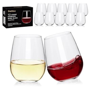 Imagem de Datttcc Taças de vinho, copo de vinho sem haste de 473 ml, conjunto de copos de bebida, para vinho tinto ou branco, banquete de alta qualidade, festa, bar, casamento, presente (12 peças)