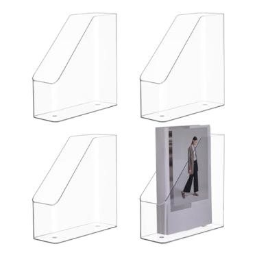 Imagem de AHANDMAKER Pacote com 4 porta-revistas de acrílico, organizador de revistas de mesa, caixa de armazenamento vertical transparente para casa, escritório, sala de aula, livros de Natal, decoração de
