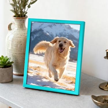 Imagem de Porta-retrato 12,76 x 18 cm, estilo moderno, para parede e mesa, suporte decorativo para fotos, acabamento minimalista brilhante, ideal para casa (azul)