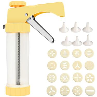 Imagem de Prensa de biscoito para assar, prensa de biscoito spritz, kit de pistola de prensa de biscoitos espessos com 16 discos, 6 pontas de cobertura, adequada para fazer biscoitos DIY e cobertura de bolo