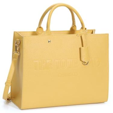 Imagem de Chinllo Bolsa feminina com alça superior e bolsa de mão com alça de ombro, Granulação amarela, Small 10.7 IN