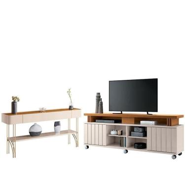 Imagem de Rack Bancada Rivera 1.8 Com Aparador Vivant Cinamomo Off White - Hb Móveis