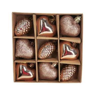 Imagem de Kit Decoração Natalina Pinha e Coração - Bronze - 9 peças - Wincy Nata