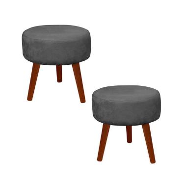 Imagem de Kit 2 Puff Redondo Decorativo Danny Pés Palito Cor:cinza