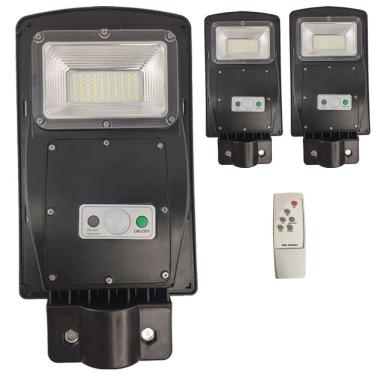 Imagem de Luminaria Solar Poste 60W Led Rua Kit 3 Und Controle E Senso