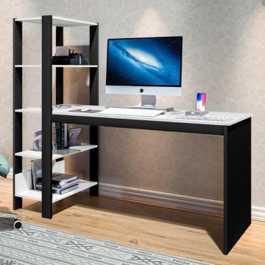 Imagem de Mesa Industrial Com Prateleira Para Escritório Simet Preto E Branco