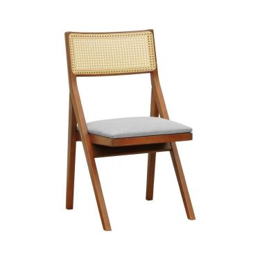 Imagem de Cadeira Ypê Madeira Maciça E Telinha Natural - Amêndoa Assento Estofado Linho Bege Mescla Impermeável