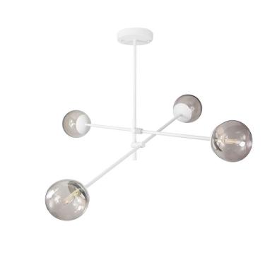 Imagem de Lustre Lirio Com 4 Globos Esfera De Vidro Fumê - Branco