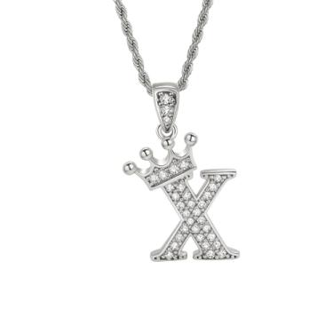 Imagem de Colares femininos com inicial de prata, colar longo com pingente delicado de letra A-Z, colar com nome de coroa, joias para presente feminino, One size, Metal, Sem Pedra Preciosa