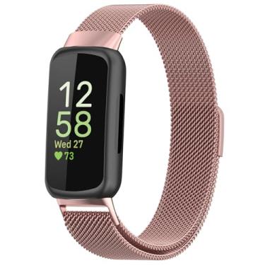 Imagem de PANDA BOBO Pulseira magnética ajustável de aço inoxidável Fitbit Inspire 3 para mulheres e homens, pulseira de substituição compatível com Fitbit Inspire 3 Fitness Tracker (rosa rosa)