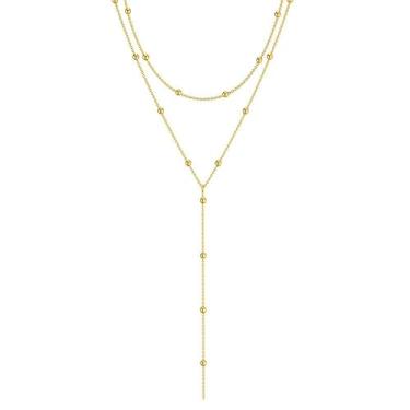 Imagem de Colar em Y em camadas delicadas, corrente banhada a ouro com miçangas, estilo gota de fio duplo