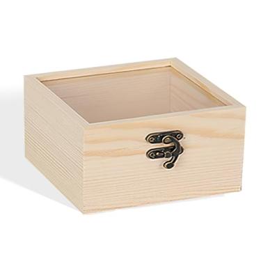 Imagem de Milnnie Caixa de presente de madeira vintage com tampa de vidro transparente – Caixa de lembrança rústica para joias, lembrancinhas de festa, artesanato DIY, aniversários, casamentos e presentes