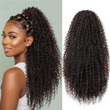 Imagem de CHRSHN Extensão de rabo de cavalo com cordão 61 cm de comprimento preto marrom crespo rabo de cavalo extensões de cabelo sintético afro-encaracolado clipe em peruca para mulheres