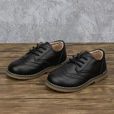 Imagem de Sapato social infantil para meninos e meninas, uniforme escolar, formal, casual, Oxfords, Preto, 19