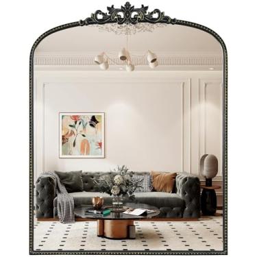 Imagem de WallBeyond Espelho vintage preto para penteadeira 71 x 91 cm, espelho antigo preto com moldura ornamentada, parede vintage arqueada para banheiro, sala de estar, lareira, entrada