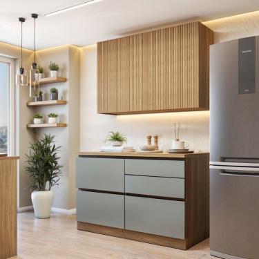 Imagem de Cozinha Completa Modulada 2 Peças 3 Portas 4 Gavetas Com Rodapé Norten Nature-verde