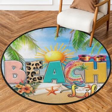 Imagem de Tapete redondo de 1,8 m para praia, palavra, litoral, círculo, macio, antiderrapante, lavável, tapete circular para quarto, berçário, sala de estar, cozinha, banheiro, entrada, decoração de casa