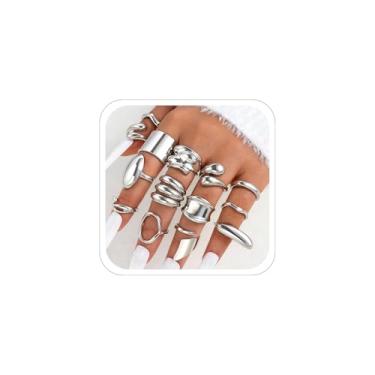 Imagem de CSIYANJRY99 Conjunto de anéis grossos de ouro para mulheres, conjunto de anéis com articulações empilháveis de ouro, acessório, anel aberto, boêmio, bijuteria de fantasia de formatura, Metal, Zircônia