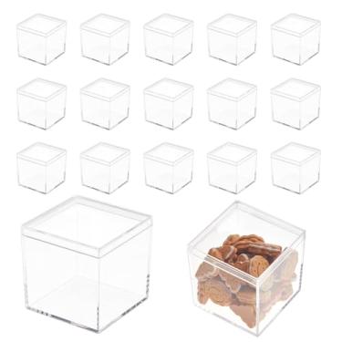Imagem de DICOSMETIC 42 caixas de acrílico com tampa, caixas de cubo transparente, pequena caixa de doces, recipiente quadrado de armazenamento de lembrancinhas 5 x 5 x 6 cm, caixa de exibição para joias de
