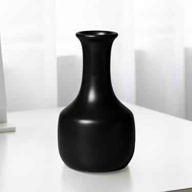 Imagem de Wancetang Vaso de cerâmica preto de 23 cm - vasos decorativos modernos para flores, peça central para decoração de grama dos pampas, sala de estar e mesa de jantar