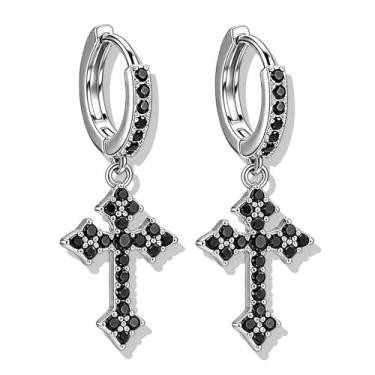 Imagem de Brincos góticos para mulheres e homens grunge emo Y2k brincos de cruz pingente strass gótico punk pequeno brinco de argola brinco de argola Halloween Natal presentes, Middle, Cobre, Sem pedra preciosa