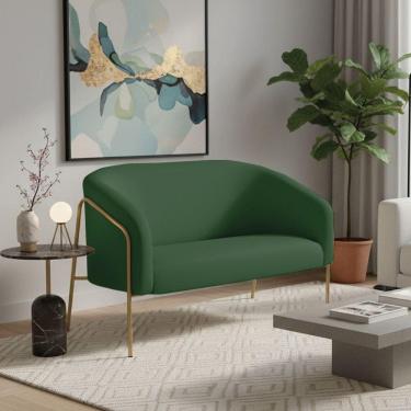 Imagem de Sofá 2 Lugares Namoradeira Stella Base Industrial Alta Dourada Veludo Verde D03 - D`rossi