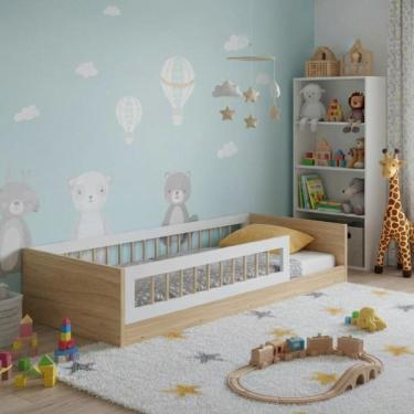 Imagem de Cama Montessoriana Infantil Solteiro Com Colchão Aveiro Oak Branco