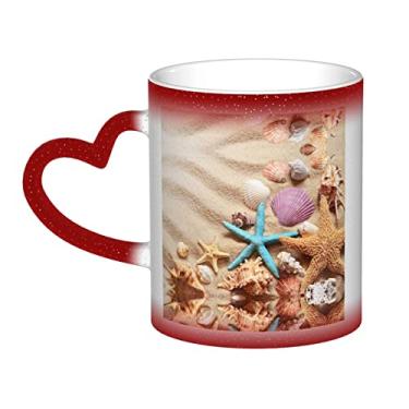 Imagem de Copo de café divertido Shells On The Beach, copo de cerâmica com mudança de cor sensível ao calor 12 Oz, para café/chá/leite/cacau, para adolescente/aniversário/festival/presentes