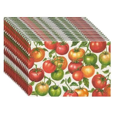 Imagem de Hester & Cook Jogo americano de papel descartável para mesa de jantar - tapetes quadrados de papel para festas ou casamentos - 18 folhas por bloco feito nos EUA (tomates)